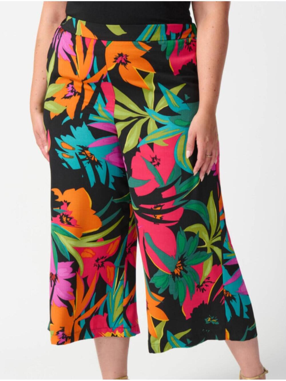 JOSEPH RIBKOFF black neon floral flowy boho pants sz 10